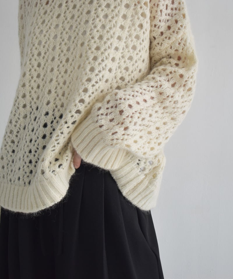 knit-02284 透かし編み モヘア ニット プルオーバー エクリュ knit-02284 透かし編み モヘア ニット プルオーバー エクリュ