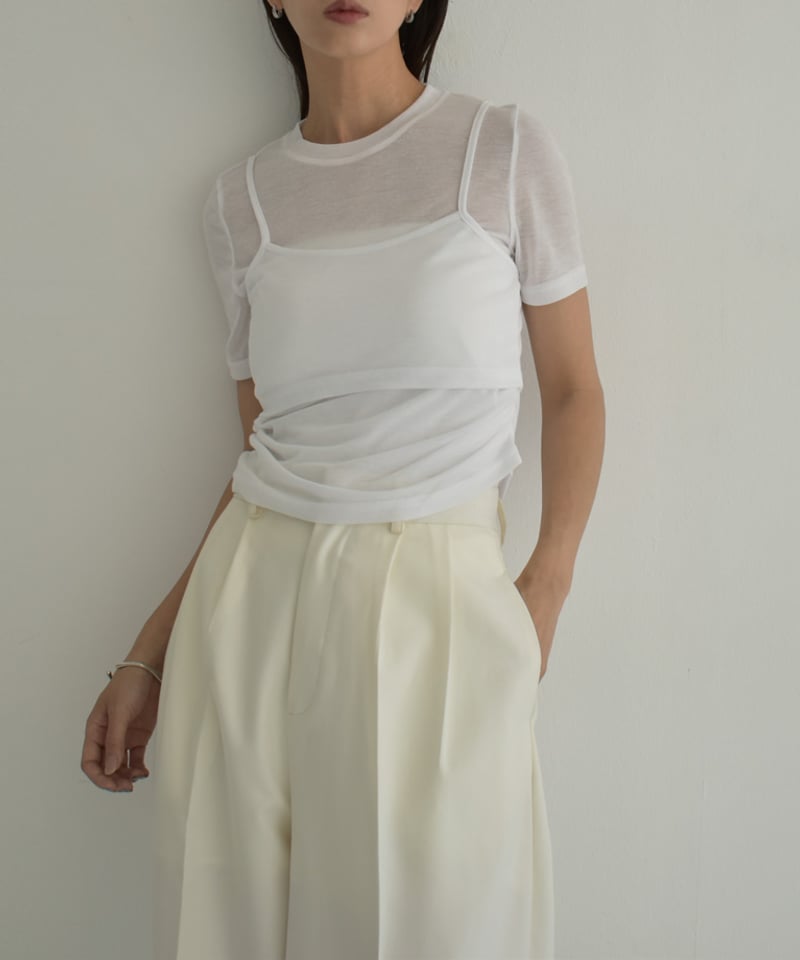 nh-tops-02487 シアー レイヤード トップス ホワイト ブラック | L a v