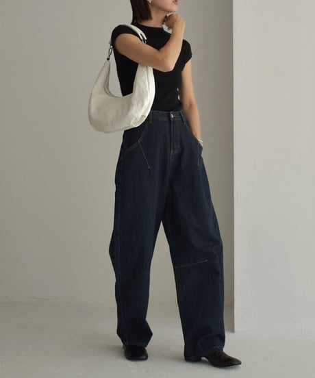 nh-knit-02230　モックネック フレンチスリーブニット　エクリュ　グレージュ　ブラック