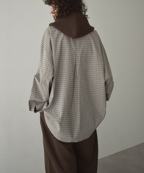 tops-02571　オーバーサイズ チェックシャツ　ベージュ　ネイビー
