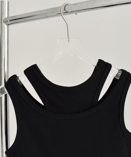 nh-tops-02496　レイヤードデザイン タンクトップ　ホワイト　ブラック