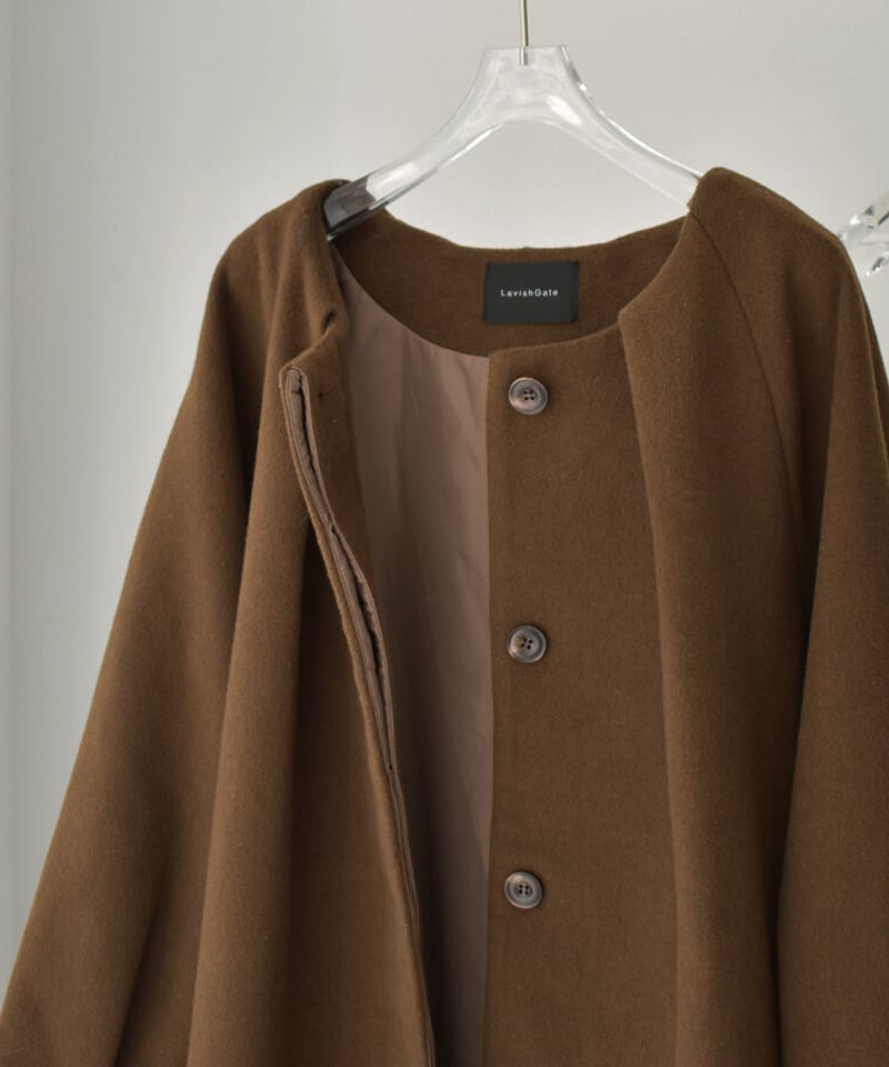 coat-13010 タックノーカラー ウール ミディコート モカ | L a v i s h