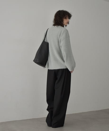 knit-02356　シャギー ルーズ ニット　ライトグレー　ブラック