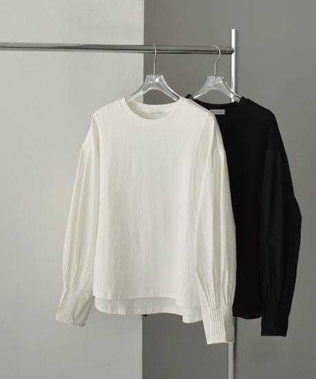 tops-02444　シャツスリーブカットソー　ホワイト　ブラック