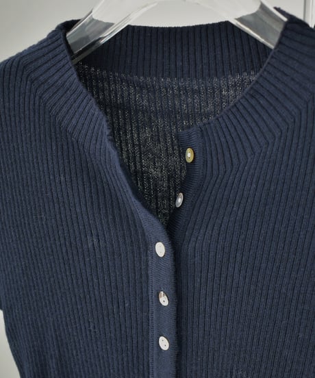 knit-02347　シェルボタン リブ ニット カーディガン　グレー　ネイビー
