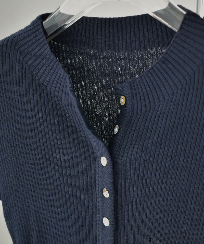 knit-02347 シェルボタン リブ ニット カーディガン グレー ネイビー