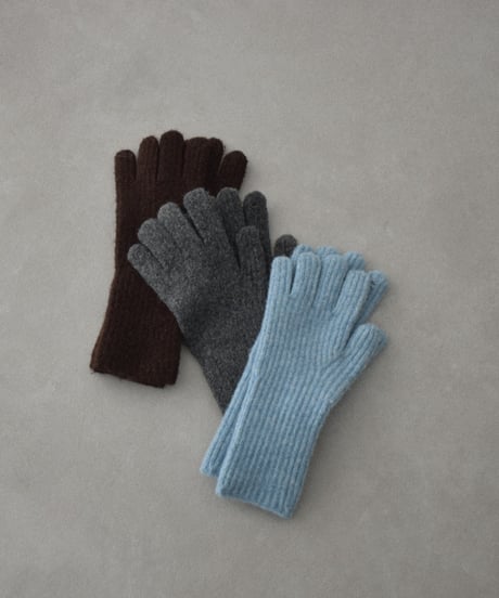 mb-gloves-02014　ウール混 フィンガースリット ニット グローブ　ライトブルー　ブラウン　グレー
