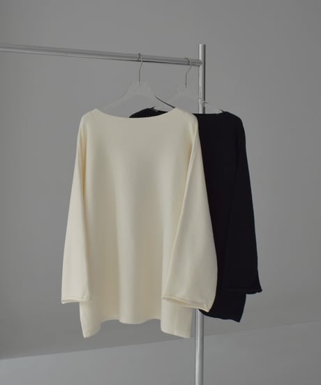 knit-02363　オーバーサイズ ボートネックニット　アイボリー　ブラック