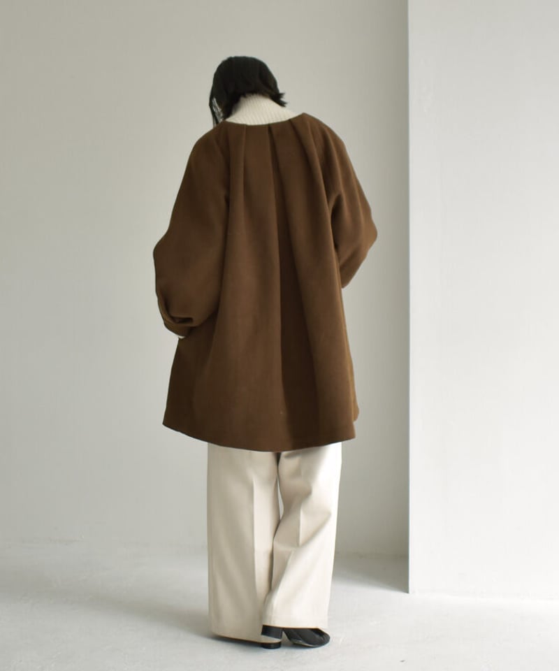 coat-13010 タックノーカラー ウール ミディコート モカ | L a v i s h