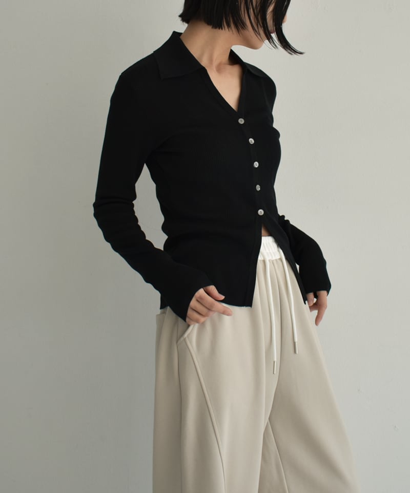 knit-02316 スキッパーリブ ニット エクリュ モカグレージュ ブラック