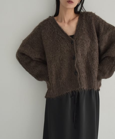 knit-02280　ヘアリー ニット カーディガン　グレー　ブラウン
