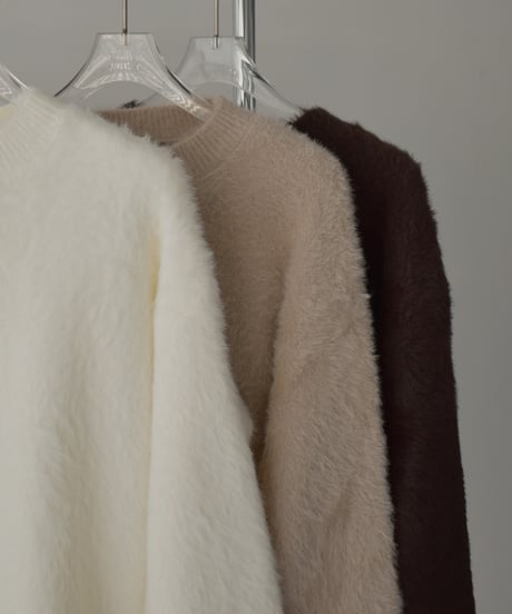 knit-02365　シャギーニット プルオーバー　オフホワイト　ベージュ　ブラウン