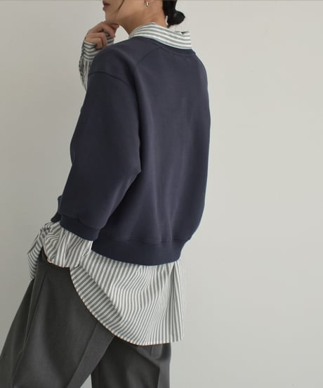 tops-02452　7分袖 スウェットプルオーバー　エクリュ　ネイビー