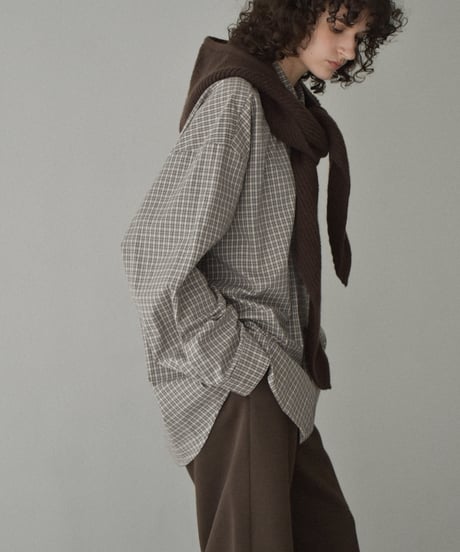tops-02571　オーバーサイズ チェックシャツ　ベージュ　ネイビー