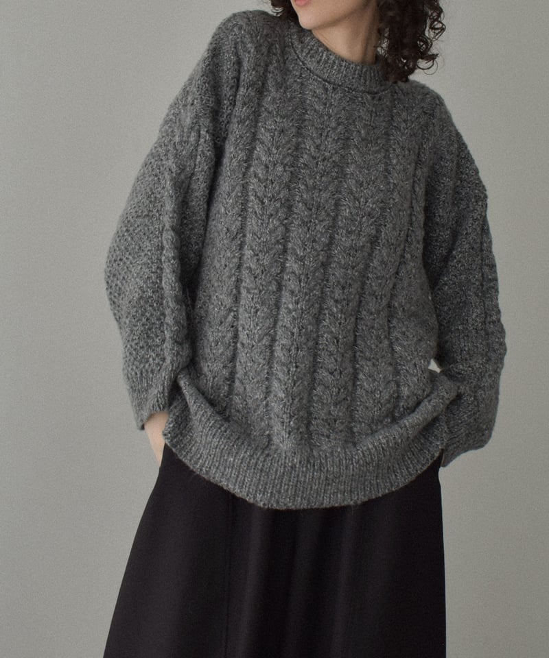 さっこ　Ｐニット　グレー knit-02362 ミックスケーブルニットプルオーバー グレー | L a v i s h