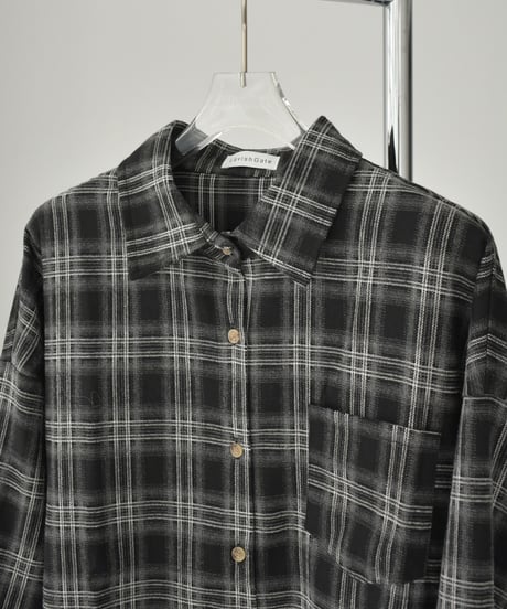tops-02576　フランネル チェックシャツ　ブラウン　ブラック