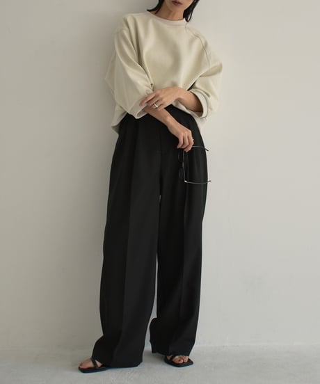 tops-02452　7分袖 スウェットプルオーバー　エクリュ　ネイビー