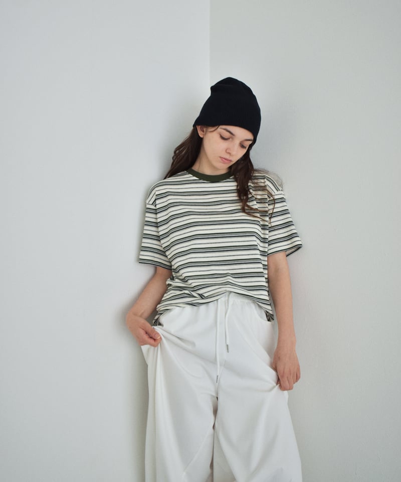 nh-tops-02596 マルチボーダー ルーズ Tee オフホワイト ベージュ