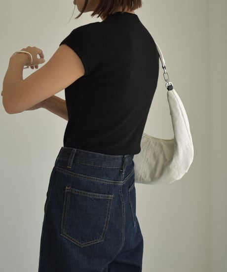 nh-knit-02230　モックネック フレンチスリーブニット　エクリュ　グレージュ　ブラック
