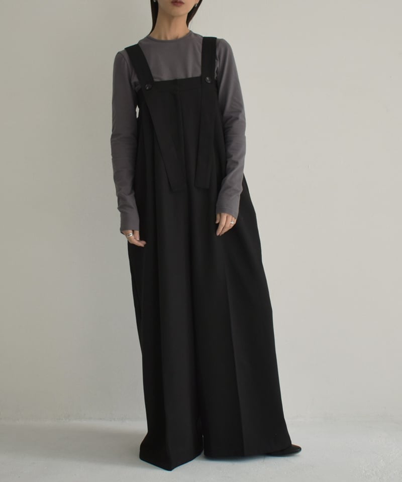 onepiece-07011 センタープレス ワイドサロペット ダークグレー onepiece-07011 センタープレス ワイドサロペット ダークグレー