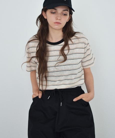 nh-tops-02602　マルチボーダー Tシャツ　ブルー　バーガンディ　ブラック