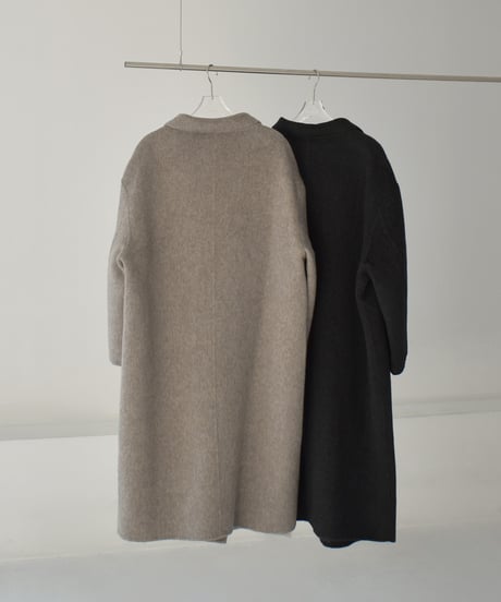 coat-02063　シャギー ウール ロングコート　グレージュ　ダークグレー