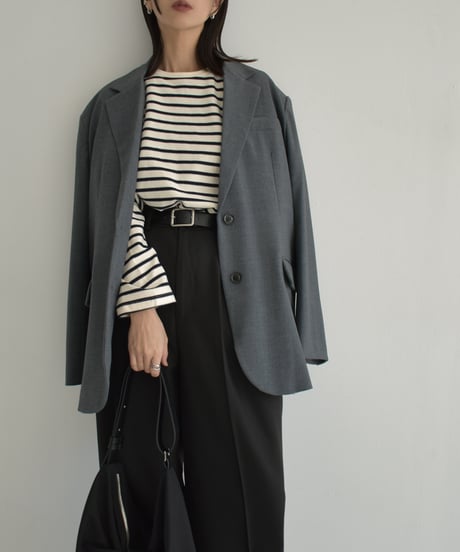 tops-02468　ルーズ ボーダー プルオーバー　エクリュ　ブルー