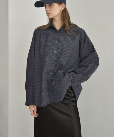 tops-02571　オーバーサイズ チェックシャツ　ベージュ　ネイビー