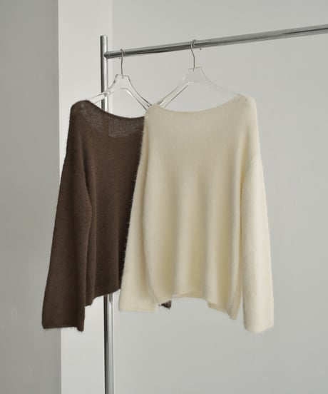 knit-02285　 モヘアライク ルーズ ニット　エクリュ　ブラウン