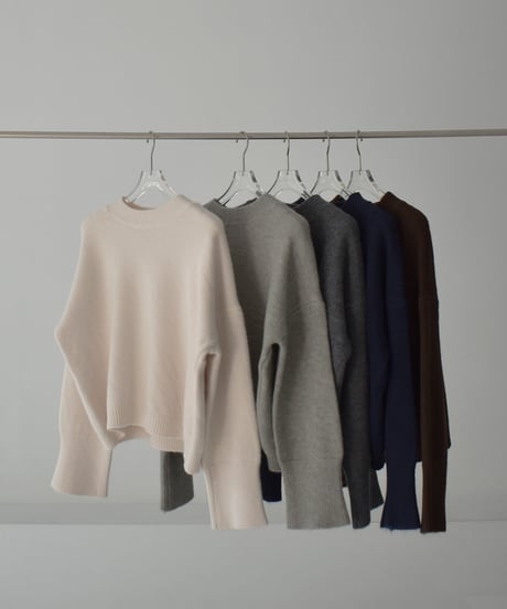 knit-02353　ワイドカフス スリーブ ニットプルオーバー　エクリュ　グレー　ダークグレー　ネイビー　ブラウン
