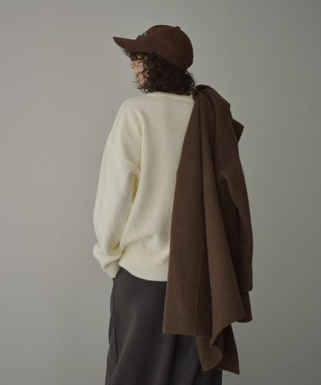 knit-02360　クルーネック ニット プルオーバー　オフホワイト　グレー