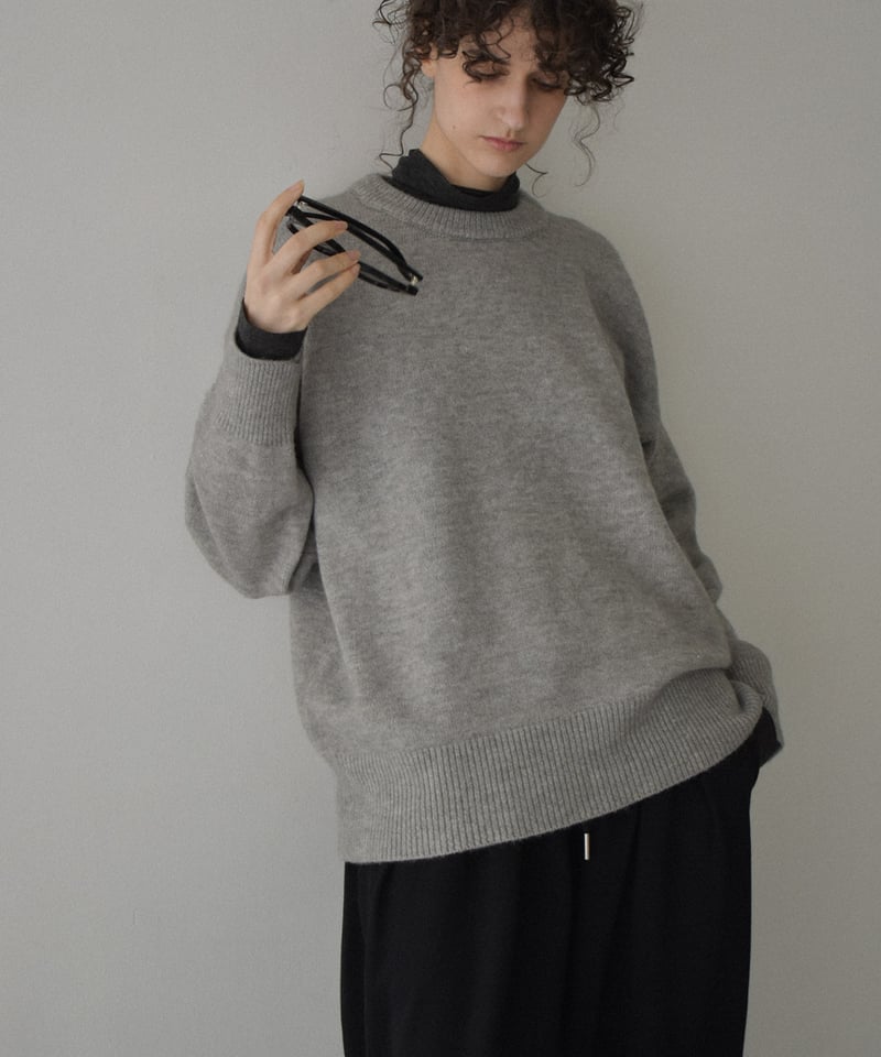 knit-02360 クルーネック ニット プルオーバー オフホワイト グレー