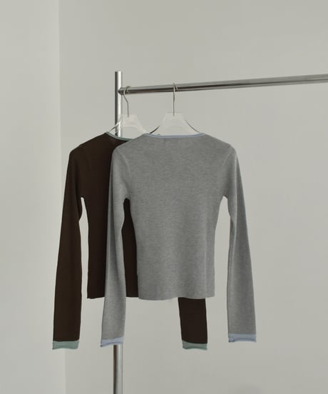 knit-02342　バイカラー コンパクトニット　グレー　ブラウン