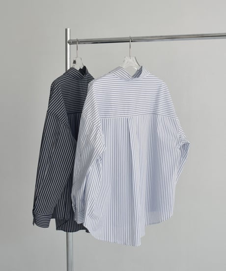tops-02521　オーバーサイズ ストライプ シャツ　ホワイト　ネイビー