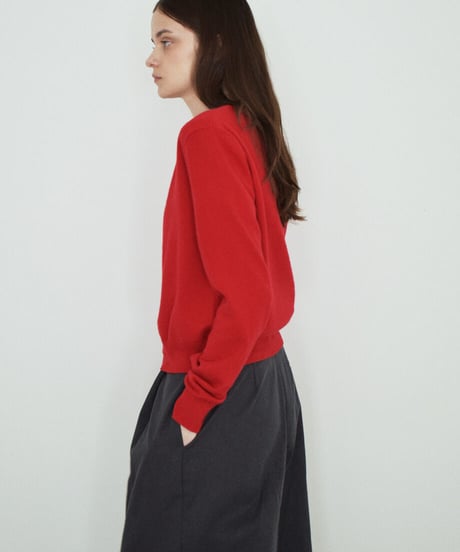 knit-02392　クルーネック ニット カーディガン　レッド　グレー　ブラック