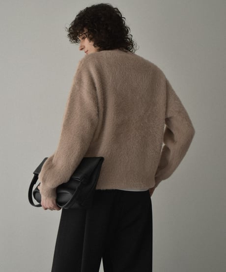 knit-02365　シャギーニット プルオーバー　オフホワイト　ベージュ　ブラウン