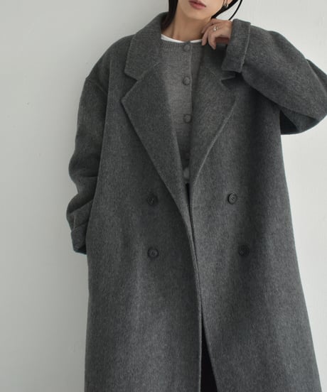 coat-02054　シャギー ウールコート　リバー仕立て　グレー　ブラック