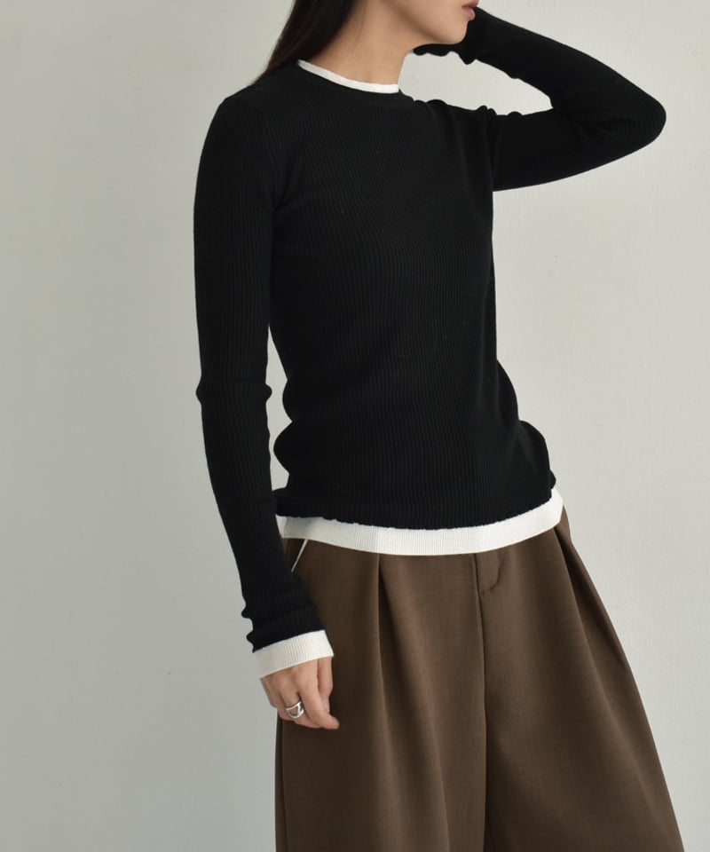 knit-02296 レイヤードライク バイカラーニット トップス knit-02296 レイヤードライク バイカラーニット トップス