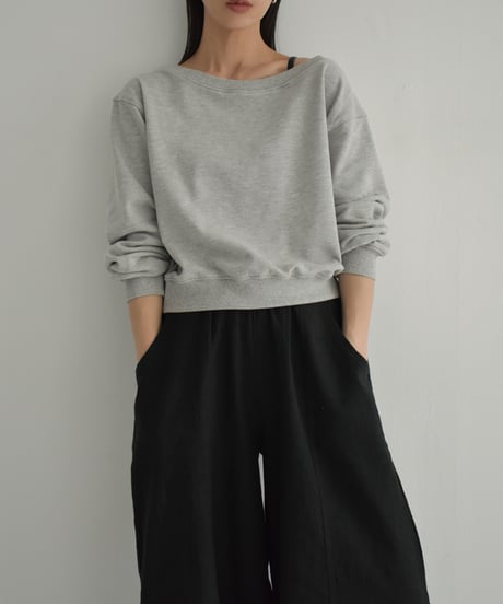 tops-02466　ボートネックショートスウェット　グレー　ブラック