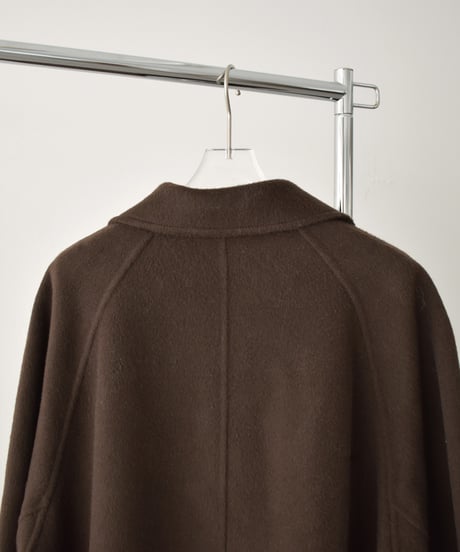 coat-02064　カシミヤ混 ウール ステンカラー ロングコート リバー仕立て　ブラウン