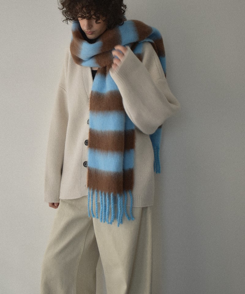 haek ボーダーフリンジマフラー ブルー haek ボーダーフリンジマフラー ブルー - メルカリ