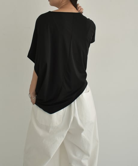 nh-tops-02494　アシンメトリー デザイン TEE　ホワイト　ブラック