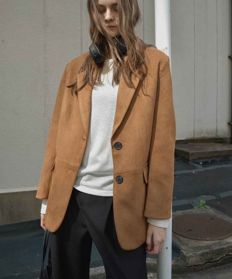 jacket-02021 フェイクスエード テーラード ジャケット キャメル