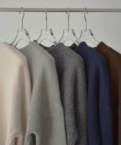 knit-02353　ワイドカフス スリーブ ニットプルオーバー　エクリュ　グレー　ダークグレー　ネイビー　ブラウン