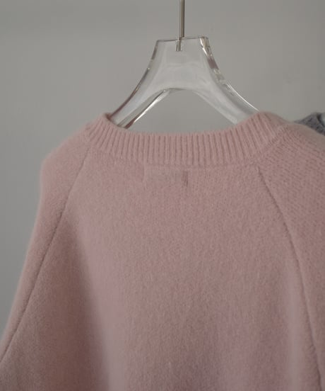 knit-02370　アルパカ混 クルーネック ニット カーディガン　ピンク　グレー