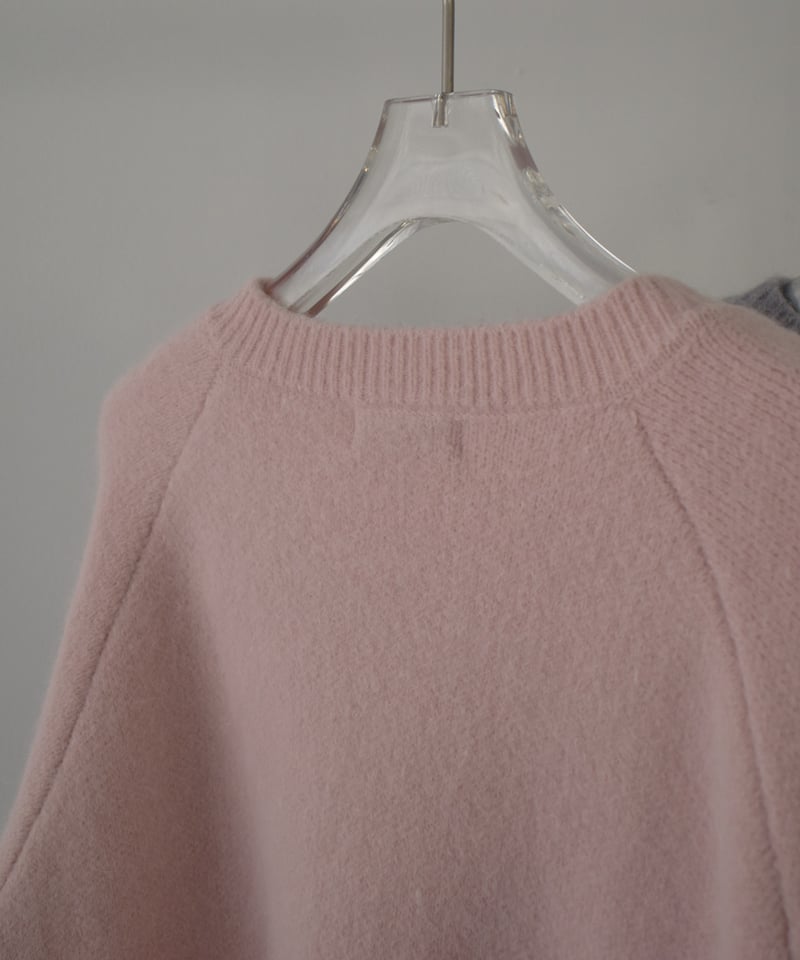 knit-02370 アルパカ混 クルーネック ニット カーディガン ピンク