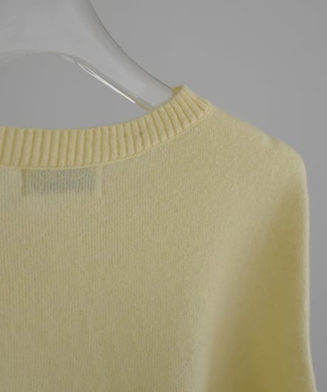 knit-02372　クルーネック コンパクト ニット カーディガン　オフホワイト　イエロー　ピンク　ブルー　グレー　ブラック