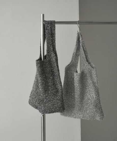 nh-bag2-02653　ラメニット トートバッグ　シルバー　ブラック