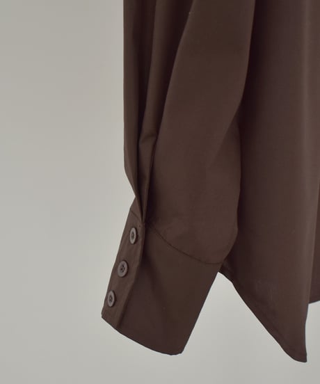 tops-02588　タックデザイン シャツ　ホワイト　ブラウン