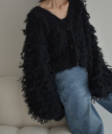 knit-02259　 ループボリュームショートカーディガン　モカ　ブラック